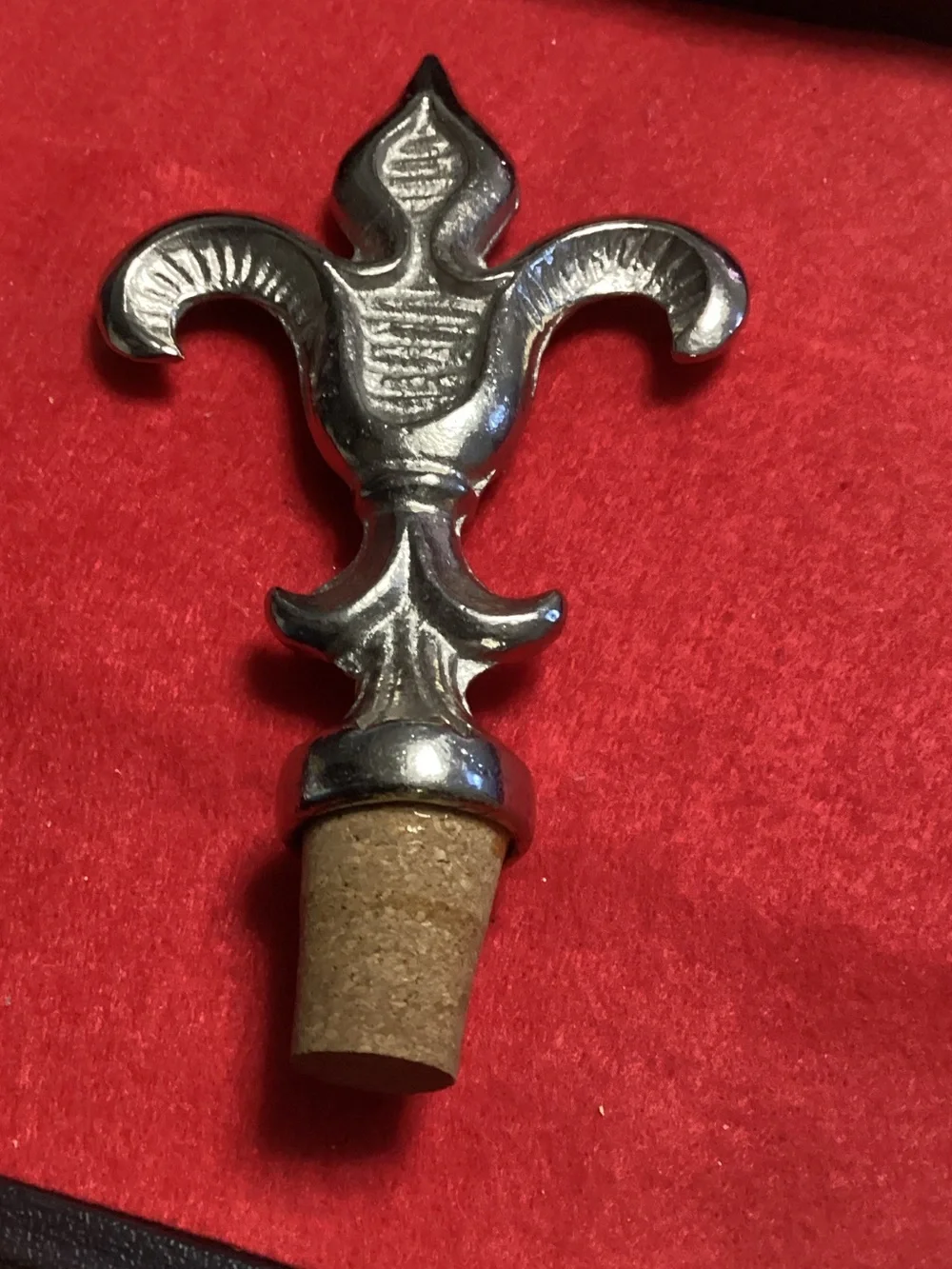 Vintage Heavy Pewter Fleur De Lis Bottle Stopper  - Looks to be Hand Made